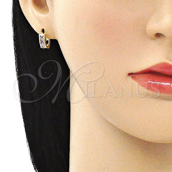 Gold Filled Hoop Earrings — Huggie Hoop with Amethyst Cubic Zirconia Polished 02. — alternate product view — SKU 146240 | Oro Laminado aretes de aro — Huggie Hoop with Amethyst Cubic Zirconia pulido 02. — SKU 146240