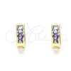 Oro Laminado Huggie Hoop, Gold Filled Style with Amethyst Cubic Zirconia, Polished, Golden Finish, 02.210.0640.3.10