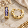 Oro Laminado Huggie Hoop, Gold Filled Style with Amethyst Cubic Zirconia, Polished, Golden Finish, 02.210.0640.3.10
