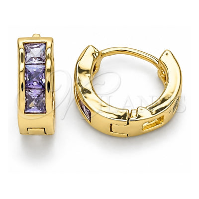 Oro Laminado Huggie Hoop, Gold Filled Style with Amethyst Cubic Zirconia, Polished, Golden Finish, 02.210.0640.3.10