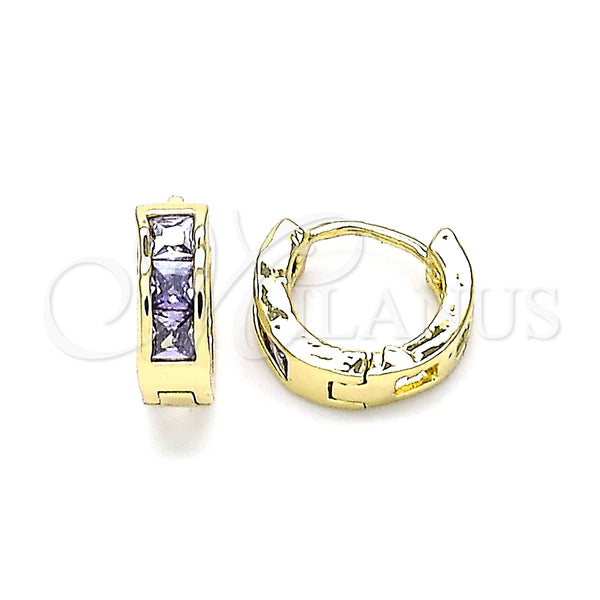 Gold Filled Hoop Earrings — Huggie Hoop with Amethyst Cubic Zirconia Polished 02. — main product view — SKU 146240 | Oro Laminado aretes de aro — Huggie Hoop with Amethyst Cubic Zirconia pulido 02. — SKU 146240