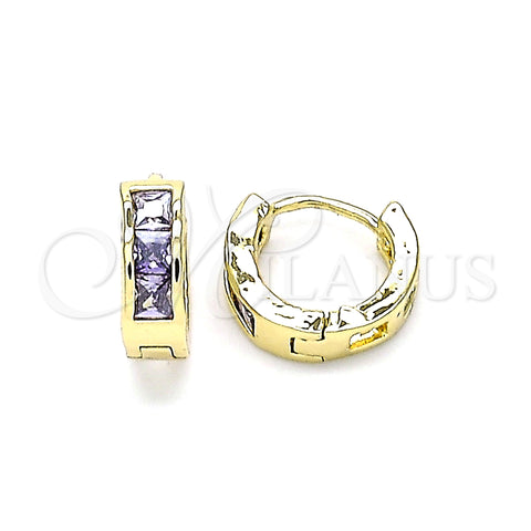 Oro Laminado Huggie Hoop, Gold Filled Style with Amethyst Cubic Zirconia, Polished, Golden Finish, 02.210.0640.3.10