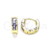 Oro Laminado Huggie Hoop, Gold Filled Style with Amethyst Cubic Zirconia, Polished, Golden Finish, 02.210.0640.3.10