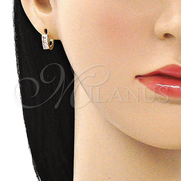 Gold Filled Hoop Earrings — Huggie Hoop with Pink Cubic Zirconia Polished 02. — alternate product view — SKU 146241 | Oro Laminado aretes de aro — Huggie Hoop with Pink Cubic Zirconia pulido 02. — SKU 146241
