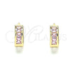 Oro Laminado Huggie Hoop, Gold Filled Style with Pink Cubic Zirconia, Polished, Golden Finish, 02.210.0640.4.10