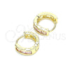 Oro Laminado Huggie Hoop, Gold Filled Style with Pink Cubic Zirconia, Polished, Golden Finish, 02.210.0640.4.10