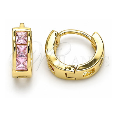 Oro Laminado Huggie Hoop, Gold Filled Style with Pink Cubic Zirconia, Polished, Golden Finish, 02.210.0640.4.10