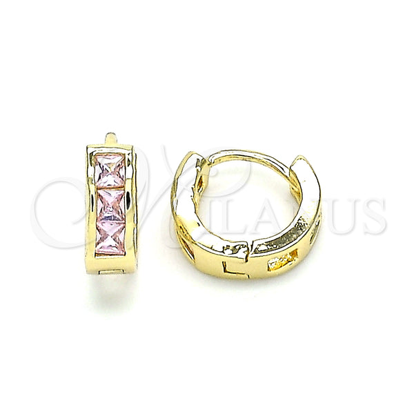 Gold Filled Hoop Earrings — Huggie Hoop with Pink Cubic Zirconia Polished 02. — main product view — SKU 146241 | Oro Laminado aretes de aro — Huggie Hoop with Pink Cubic Zirconia pulido 02. — SKU 146241