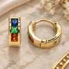 Oro Laminado Huggie Hoop, Gold Filled Style with Multicolor Cubic Zirconia, Polished, Golden Finish, 02.210.0640.5.10