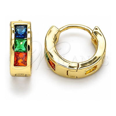 Oro Laminado Huggie Hoop, Gold Filled Style with Multicolor Cubic Zirconia, Polished, Golden Finish, 02.210.0640.5.10