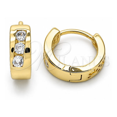 Oro Laminado Huggie Hoop, Gold Filled Style with White Cubic Zirconia, Polished, Golden Finish, 02.210.0641.12