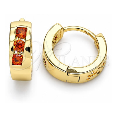 Oro Laminado Huggie Hoop, Gold Filled Style with Garnet Cubic Zirconia, Polished, Golden Finish, 02.210.0641.1.12