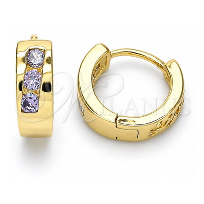 Oro Laminado Huggie Hoop, Gold Filled Style with Amethyst Cubic Zirconia, Polished, Golden Finish, 02.210.0641.2.12