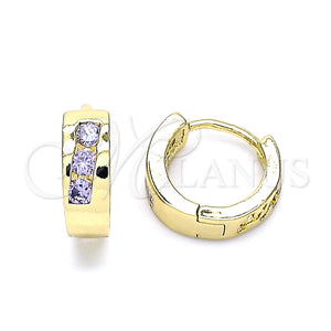 Gold Filled Hoop Earrings — Huggie Hoop with Amethyst Cubic Zirconia Polished 02. — main product view — SKU 146245 | Oro Laminado aretes de aro — Huggie Hoop with Amethyst Cubic Zirconia pulido 02. — SKU 146245