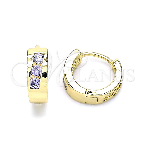 Gold Filled Hoop Earrings — Huggie Hoop with Amethyst Cubic Zirconia Polished 02. — main product view — SKU 146245 | Oro Laminado aretes de aro — Huggie Hoop with Amethyst Cubic Zirconia pulido 02. — SKU 146245