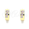 Oro Laminado Huggie Hoop, Gold Filled Style with Pink Cubic Zirconia, Polished, Golden Finish, 02.210.0641.3.12