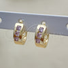 Oro Laminado Huggie Hoop, Gold Filled Style with Pink Cubic Zirconia, Polished, Golden Finish, 02.210.0641.3.12