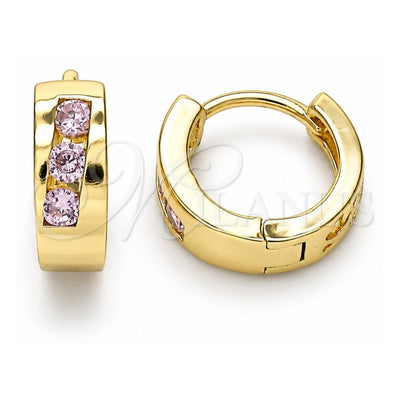 Oro Laminado Huggie Hoop, Gold Filled Style with Pink Cubic Zirconia, Polished, Golden Finish, 02.210.0641.3.12