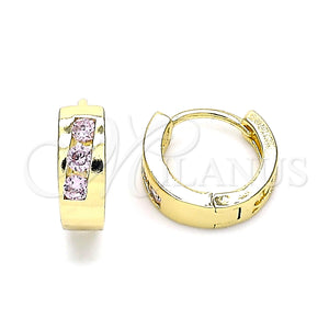 Gold Filled Hoop Earrings — Huggie Hoop with Pink Cubic Zirconia Polished 02. — main product view — SKU 146246 | Oro Laminado aretes de aro — Huggie Hoop with Pink Cubic Zirconia pulido 02. — SKU 146246