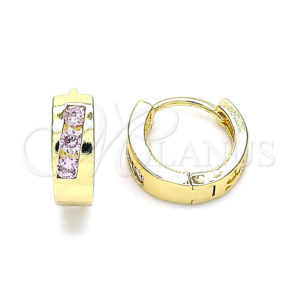 Gold Filled Hoop Earrings — Huggie Hoop with Pink Cubic Zirconia Polished 02. — main product view — SKU 146246 | Oro Laminado aretes de aro — Huggie Hoop with Pink Cubic Zirconia pulido 02. — SKU 146246