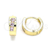 Oro Laminado Huggie Hoop, Gold Filled Style with Pink Cubic Zirconia, Polished, Golden Finish, 02.210.0641.3.12