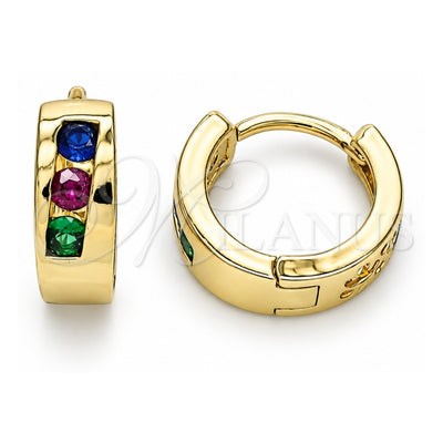 Oro Laminado Huggie Hoop, Gold Filled Style with Multicolor Cubic Zirconia, Polished, Golden Finish, 02.210.0641.4.12