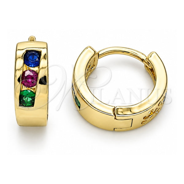 Oro Laminado Huggie Hoop, Gold Filled Style with Multicolor Cubic Zirconia, Polished, Golden Finish, 02.210.0641.4.12