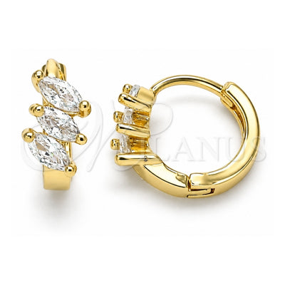 Oro Laminado Huggie Hoop, Gold Filled Style with White Cubic Zirconia, Polished, Golden Finish, 02.210.0642.12