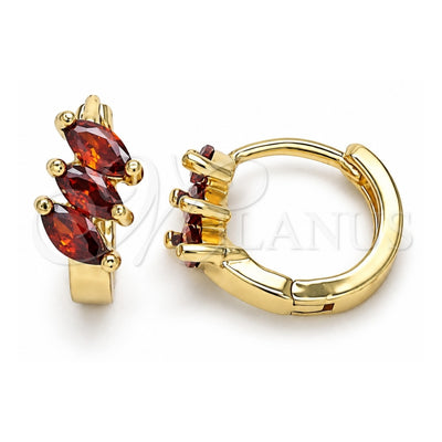 Oro Laminado Huggie Hoop, Gold Filled Style with Garnet Cubic Zirconia, Polished, Golden Finish, 02.210.0642.1.12