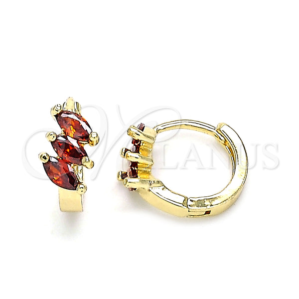 Gold Filled Hoop Earrings — Huggie Hoop with Garnet Cubic Zirconia Polished 02. — main product view — SKU 146249 | Oro Laminado aretes de aro — Huggie Hoop with Garnet Cubic Zirconia pulido 02. — SKU 146249