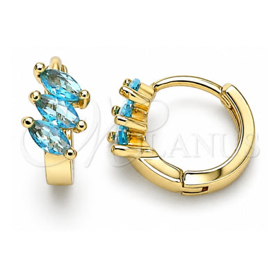 Oro Laminado Huggie Hoop, Gold Filled Style with Aqua Blue Cubic Zirconia, Polished, Golden Finish, 02.210.0642.2.12
