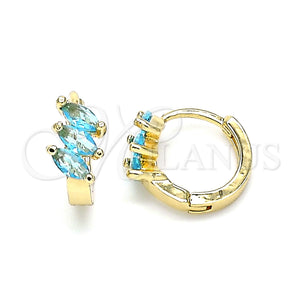 Gold Filled Hoop Earrings — Huggie Hoop with Aqua Blue Cubic Zirconia Polished — main product view — SKU 146250 | Oro Laminado aretes de aro — Huggie Hoop with Aqua Blue Cubic Zirconia pulido — SKU 146250