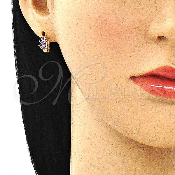 Gold Filled Hoop Earrings — Huggie Hoop with Amethyst Cubic Zirconia Polished 02. — alternate product view — SKU 146251 | Oro Laminado aretes de aro — Huggie Hoop with Amethyst Cubic Zirconia pulido 02. — SKU 146251