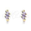 Oro Laminado Huggie Hoop, Gold Filled Style with Amethyst Cubic Zirconia, Polished, Golden Finish, 02.210.0642.3.12