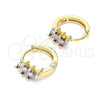 Oro Laminado Huggie Hoop, Gold Filled Style with Amethyst Cubic Zirconia, Polished, Golden Finish, 02.210.0642.3.12