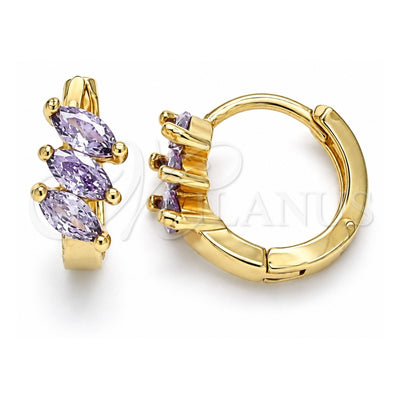Oro Laminado Huggie Hoop, Gold Filled Style with Amethyst Cubic Zirconia, Polished, Golden Finish, 02.210.0642.3.12