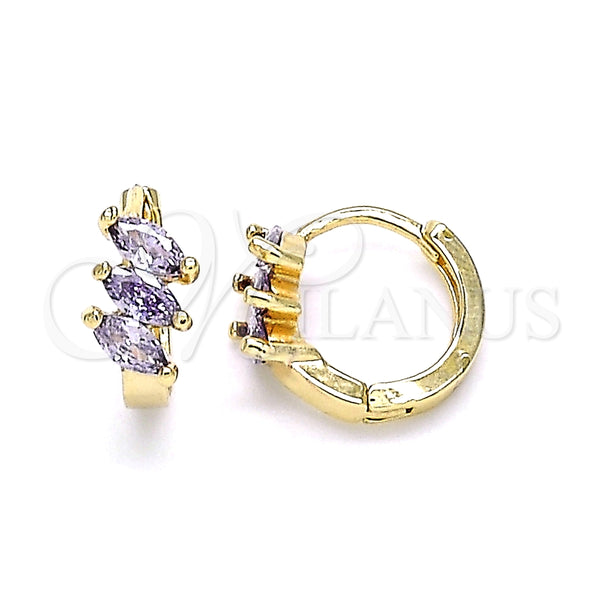 Gold Filled Hoop Earrings — Huggie Hoop with Amethyst Cubic Zirconia Polished 02. — main product view — SKU 146251 | Oro Laminado aretes de aro — Huggie Hoop with Amethyst Cubic Zirconia pulido 02. — SKU 146251