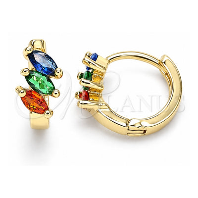 Oro Laminado Huggie Hoop, Gold Filled Style with Multicolor Cubic Zirconia, Polished, Golden Finish, 02.210.0642.5.12