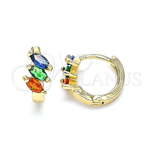 Gold Filled Hoop Earrings — Huggie Hoop with Multicolor Cubic Zirconia Polished 02. — main product view — SKU 146253 | Oro Laminado aretes de aro — Huggie Hoop with Multicolor Cubic Zirconia pulido 02. — SKU 146253