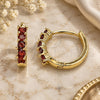 Oro Laminado Huggie Hoop, Gold Filled Style with Garnet Cubic Zirconia, Polished, Golden Finish, 02.210.0643.1.12