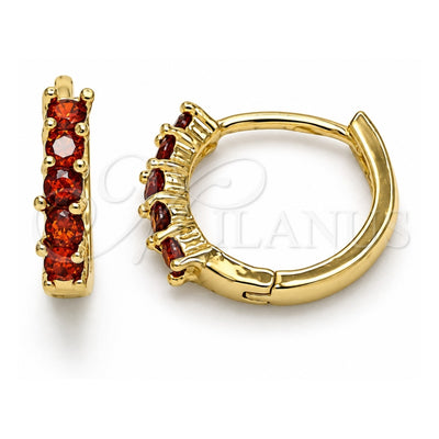 Oro Laminado Huggie Hoop, Gold Filled Style with Garnet Cubic Zirconia, Polished, Golden Finish, 02.210.0643.1.12