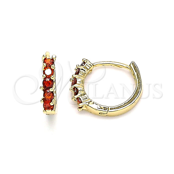 Gold Filled Hoop Earrings — Huggie Hoop with Garnet Cubic Zirconia Polished 02. — main product view — SKU 146255 | Oro Laminado aretes de aro — Huggie Hoop with Garnet Cubic Zirconia pulido 02. — SKU 146255