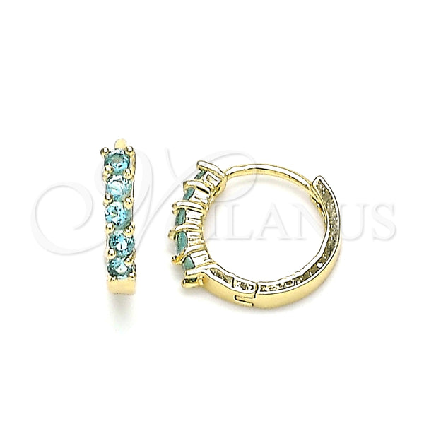 Oro Laminado Huggie Hoop, Gold Filled Style with Aqua Blue Cubic Zirconia, Polished, Golden Finish, 02.210.0643.2.12
