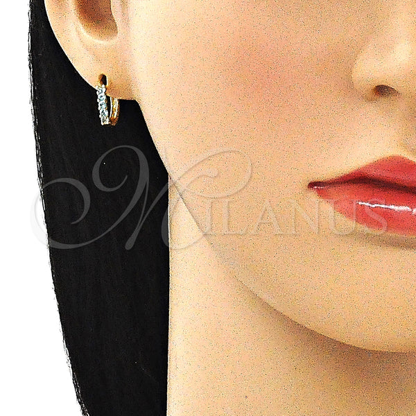 Gold Filled Hoop Earrings — Huggie Hoop with Aqua Blue Cubic Zirconia Polished — alternate product view — SKU 146256 | Oro Laminado aretes de aro — Huggie Hoop with Aqua Blue Cubic Zirconia pulido — SKU 146256