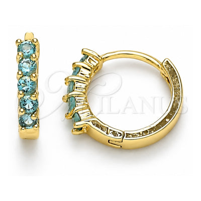 Oro Laminado Huggie Hoop, Gold Filled Style with Aqua Blue Cubic Zirconia, Polished, Golden Finish, 02.210.0643.2.12