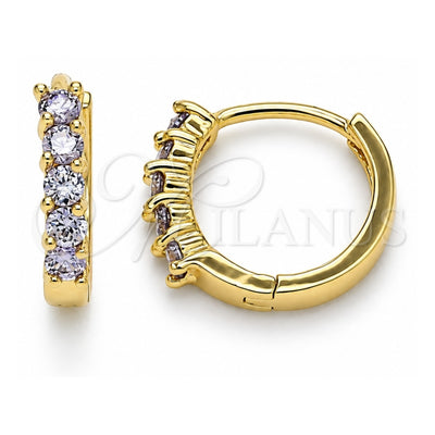 Oro Laminado Huggie Hoop, Gold Filled Style with Amethyst Cubic Zirconia, Polished, Golden Finish, 02.210.0643.3.12