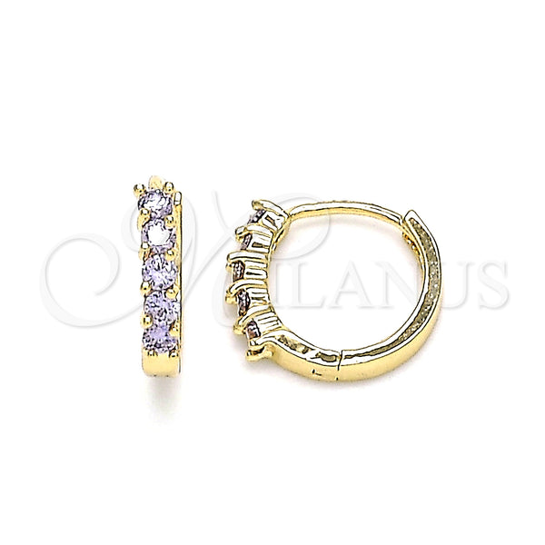 Gold Filled Hoop Earrings — Huggie Hoop with Amethyst Cubic Zirconia Polished 02. — main product view — SKU 146257 | Oro Laminado aretes de aro — Huggie Hoop with Amethyst Cubic Zirconia pulido 02. — SKU 146257