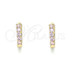 Oro Laminado Huggie Hoop, Gold Filled Style with Pink Cubic Zirconia, Polished, Golden Finish, 02.210.0643.4.12