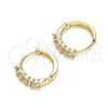 Oro Laminado Huggie Hoop, Gold Filled Style with Pink Cubic Zirconia, Polished, Golden Finish, 02.210.0643.4.12