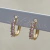 Oro Laminado Huggie Hoop, Gold Filled Style with Pink Cubic Zirconia, Polished, Golden Finish, 02.210.0643.4.12
